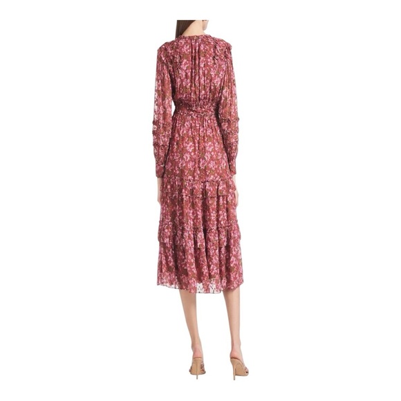 Sachin + Babi Ronnie Long Sleeve Pink Pleated Tie Front Midi Dress NWT - Picture 3 of 15